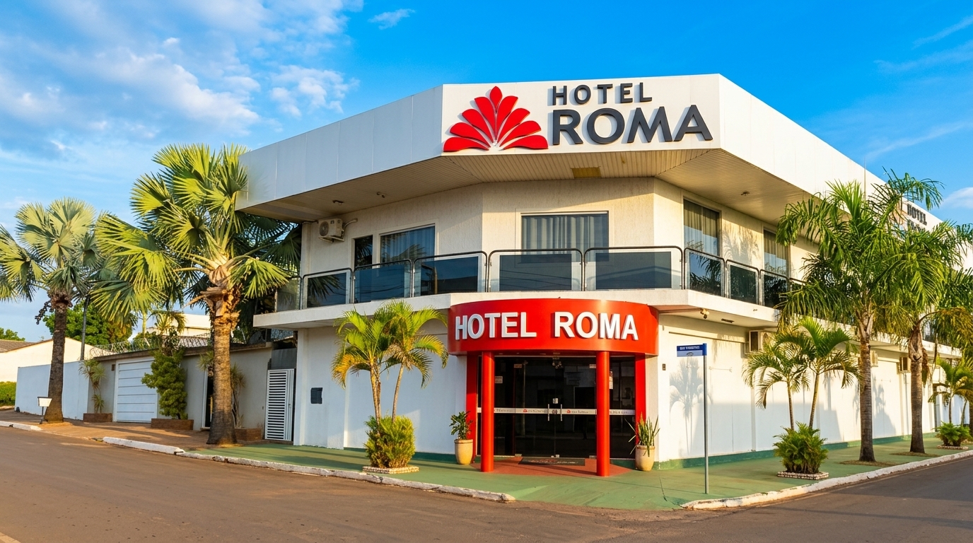 Área Externa e Fachada Oficial do Hotel Roma em Edéia